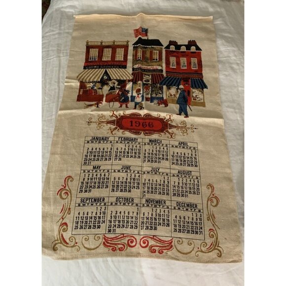Vintage 1966 Calendar Towel Patriot Linen Souvenir Pre Owned America Small Town - Picture 8 of 8